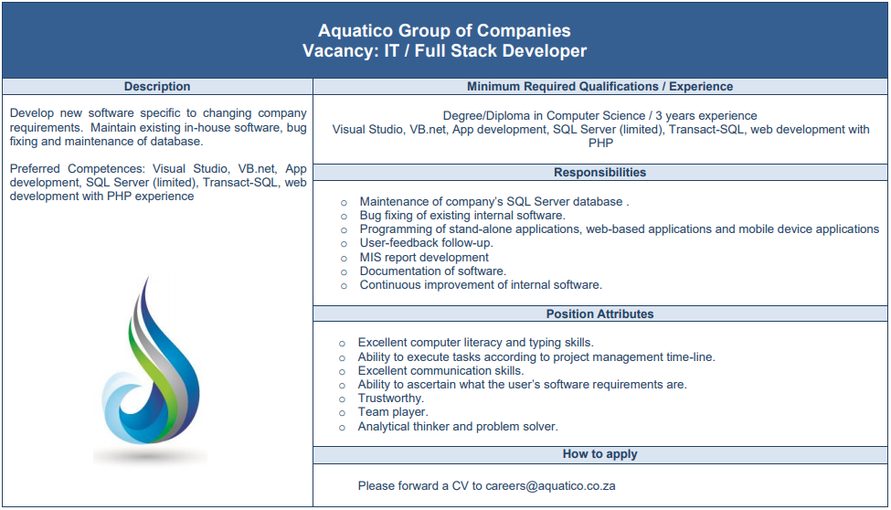 Vacancy: IT / Full Stack Developer